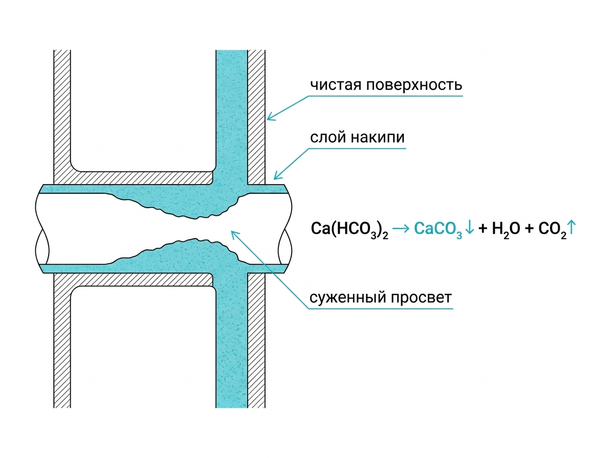 Откуда берётся накипь: соли жёсткой воды оседают на нагревателе и стенках, слой накипи сужает проход и съедает мощность — поэтому увлажнителю нужен картридж или фильтр умягчения.